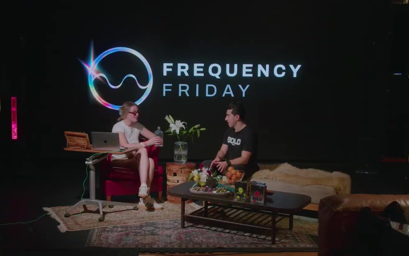 Taylor with a guest in the Living Room set at Frequency Friday